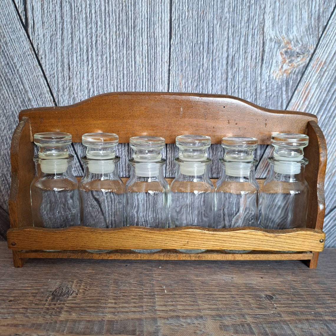 Vintage Wooden Spice Rack With Glass Jars Complete vintage Etsy