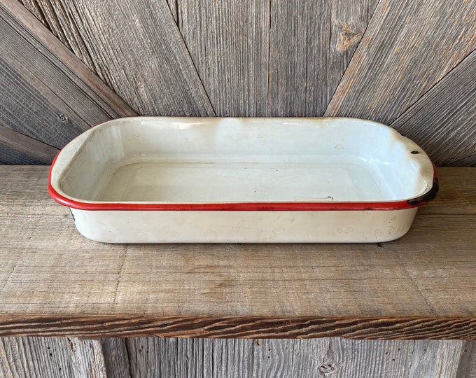 Vintage Refrigerator Enamel Pan Rectangular Bowl Drawer Vegetable 15.75