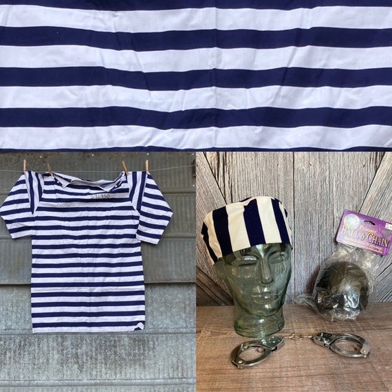 Striped Prisoner Kit Braces Hat Handcuffs Striped Prisoner Kit Braces Hat Handcuffs