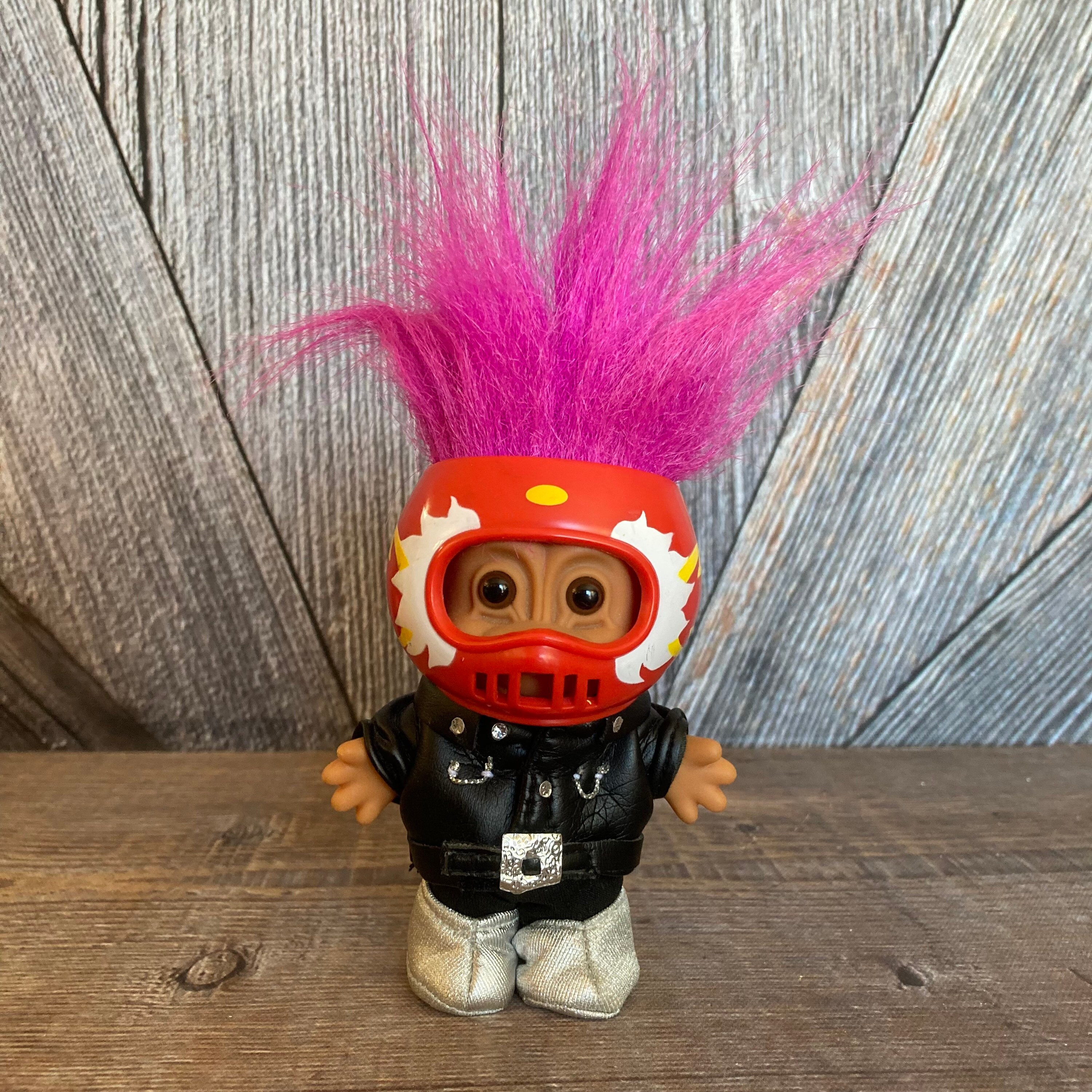 Vintage Motocross Troll Doll Rare Motorcycle Helmet Hair Russ