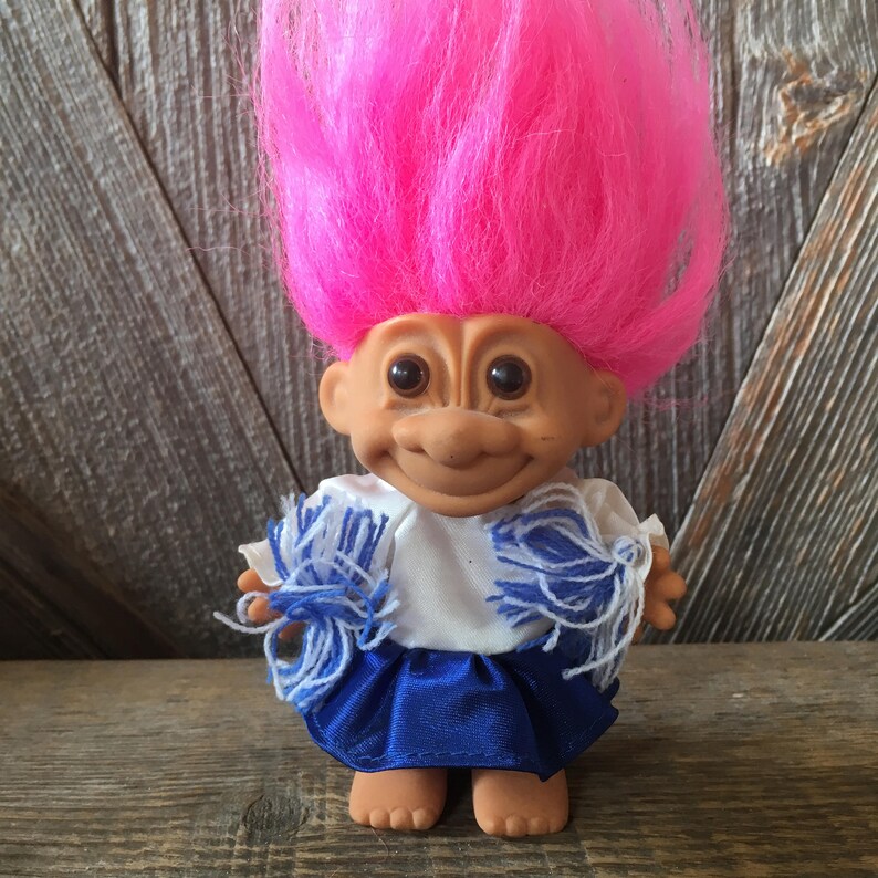 Vintage Troll Doll Cheerleader Troll with Pink Hair Russ Berrie 5 inch Trol...