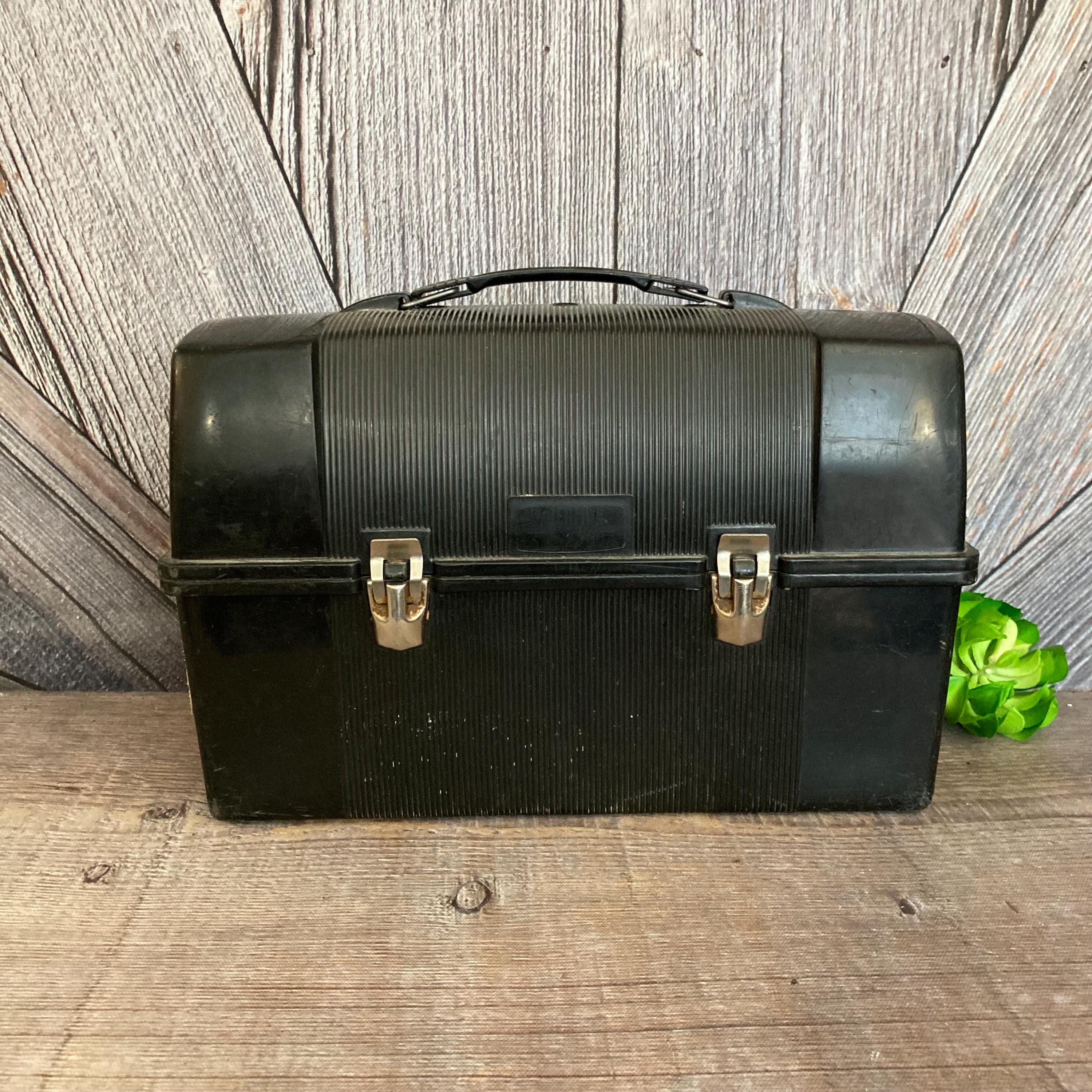 Vintage Black Domed Lunch Bucket Aladdin Lunch Pail, Plastic Lunch