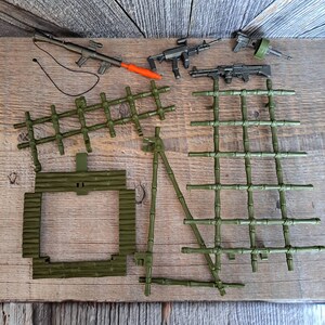 Vintage Rambo Savage Strike Headquarters Parts and Weapons Lot, 1985 Coleco John Rambo, Force of Freedom RPG Rocket Launcher, Machine Gun