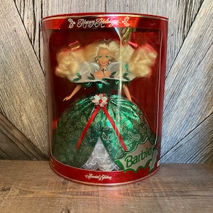 Vintage 1995 Happy Holidays Barbie {Blonde hair Mattel 14123 Special Edition Christmas} Collectible Mattel Barbie in Original Box Complete