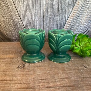 2 Vintage Shawnee Candle Holders Green Handcrafted Ceramic Candle Holders Green Set of 2 Pair Housewarming Gift Vase Home Decor Office Decor