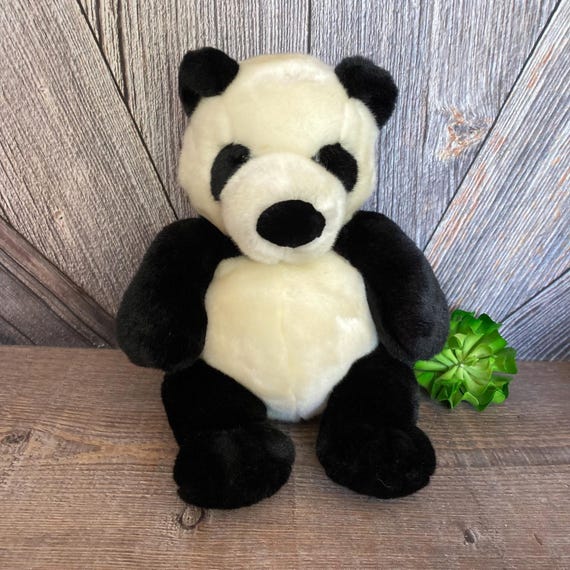 Vintage Panda Bear Plush, Zoo Panda, Black and White Bear, Stuffed