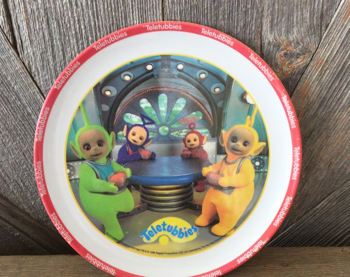 Vintage Teletubbies Plate Melmac Plastic Kid Play Dishes Plate Birthday