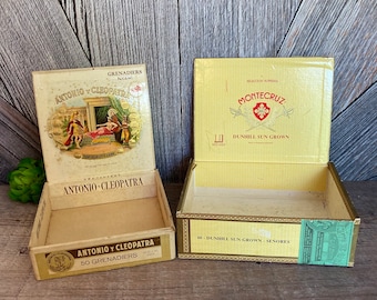 2 Vintage Cigar Boxes Authentic Cigar Box {Antonio y Cleopatra Dunhill} Vintage Decor Storage Box DIY Repurpose Box Drawer Bachelor Gift