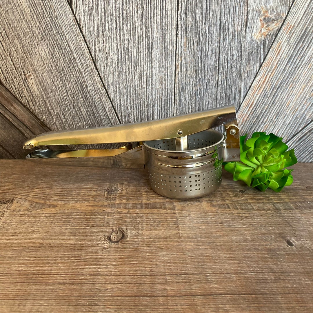 Vintage Ricer Metal Potato Masher Food Mill Sieve Masher Colander Metal