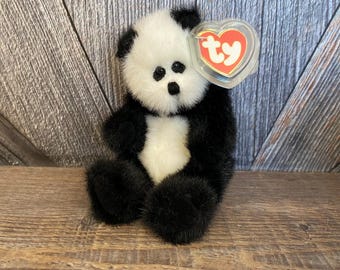 Vintage Panda Bear Plush, Zoo Panda, Black and White Bear, Stuffed