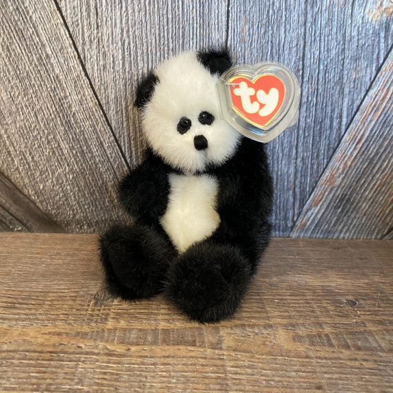 Vintage Panda Bear Checkers, Ty Beanie Baby Zoo Panda, Black and