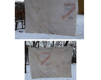Vintage Pioneer Seed Corn Sacks sewn into comforter with top open or quilt Cotton Muslin Sack Printed on One side six sacks total cloth.