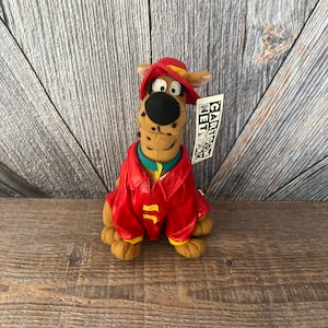 Vintage Scooby Doo Plush 1990s Cartoon Network fireman 9 Inch ORIGINAL 90 Toy Stuffed Animal Dog Toy Puppy Pup Dog Plush Gift
