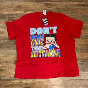 Vintage Betty Boop T-Shirt Tee Shirt Crew Neck Pullover 1990s 90s Clothing Cartoon Pin Up Girl Short Sleeve Size 26/28 Fleischer Gift Funky