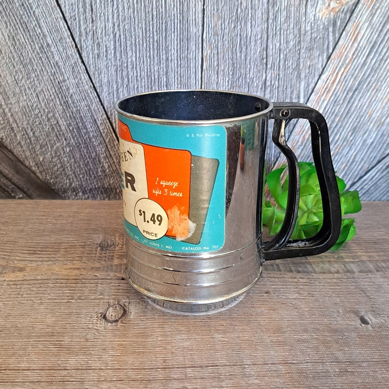 Sifter Colored Vintage 1950's 1960's Flour Sifter With Original Label, 3 Cup Capacity ...