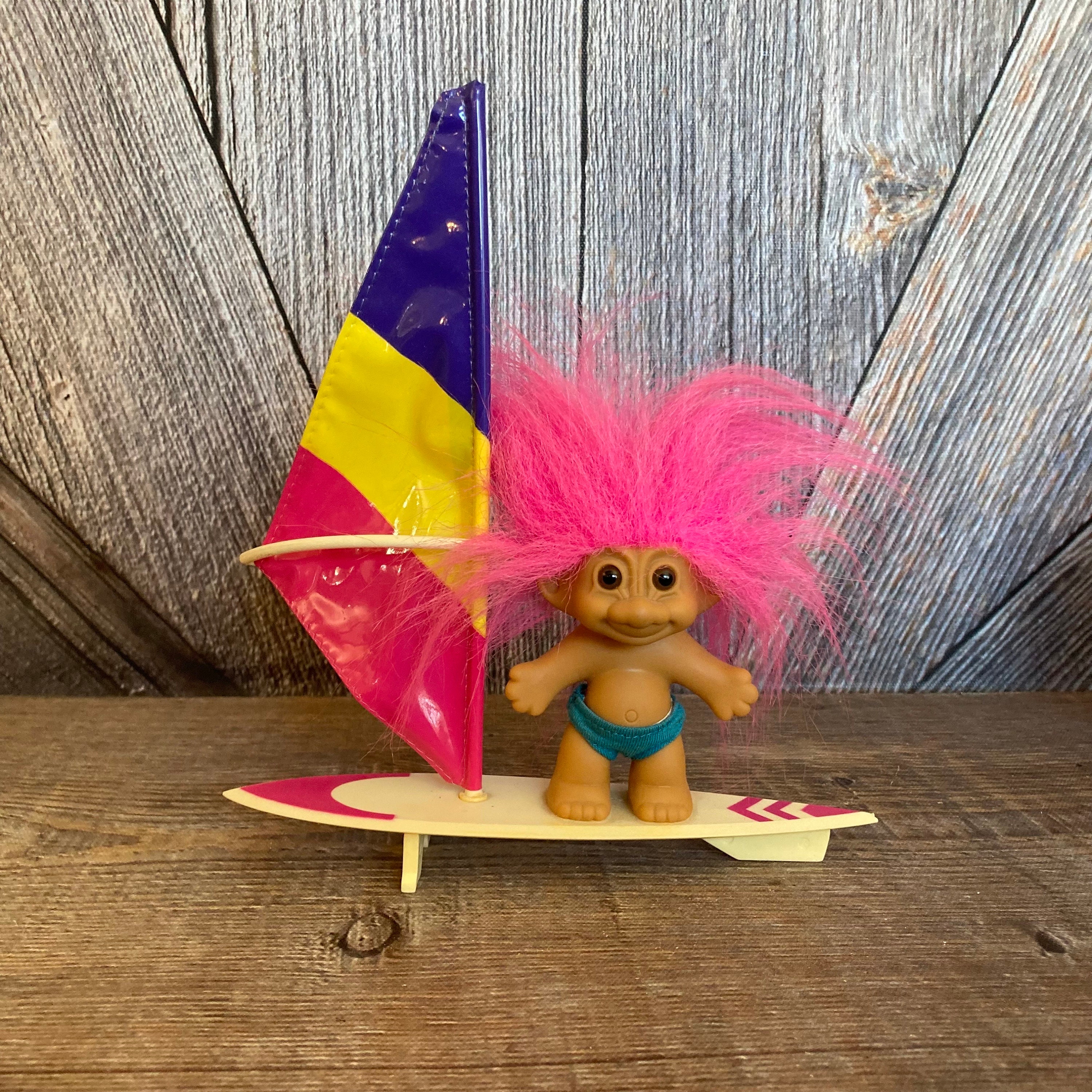 希少 トロワリヴィエール Trous Rivieres 1998 Vintage Surfer Troll Doll {surf Board Swimmer Troll With Pink Hair
