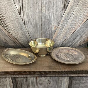 Vintage Silver Bowl and Serving Trays, Paul Revere Reproduction Silver Bowl Pedestal Serving Dish Footed Bowl, Silver Plate, Silver Tray