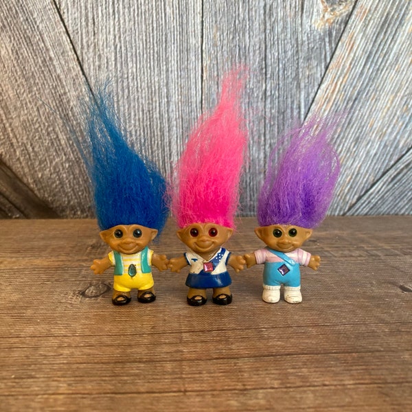 Vintage Troll Dolls {3 Mini Treasure Trolls Ace Novelty {1.5 inch Troll} Vintage Troll Doll Jewel Belly Wishstone DIY Craft Troll Lot Jelly