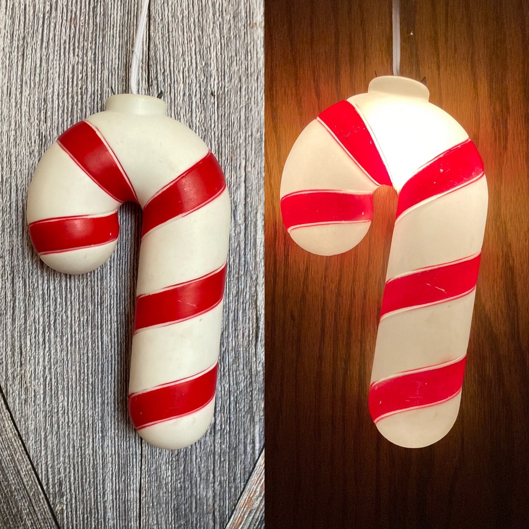 1 Vintage Candy Cane Blow Mold Christmas Light Hanging Plastic Blowmold Small 10 Inch Candy Cane