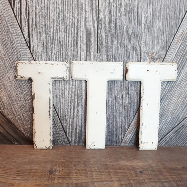 Vintage Metal Letter T Old Sign  Medium Small 7 1/2 inch metal Letter {Pick One} Wall Hanging, Wedding Party Decor, Antique Alphabet