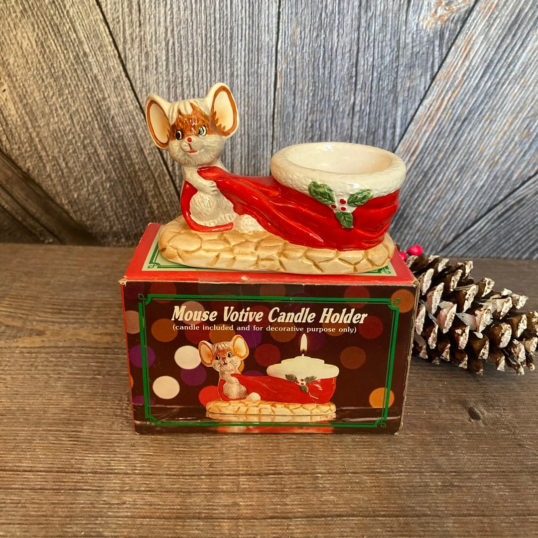 Sleeping christmas mouse votive candle holder
