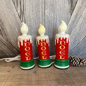 3 Vintage Christmas Blow Mold 9 INCH Christmas Light Plastic BlowMold Blow Mold Noel Candles Trio Party Decor Retro Glow LED Ellathesella