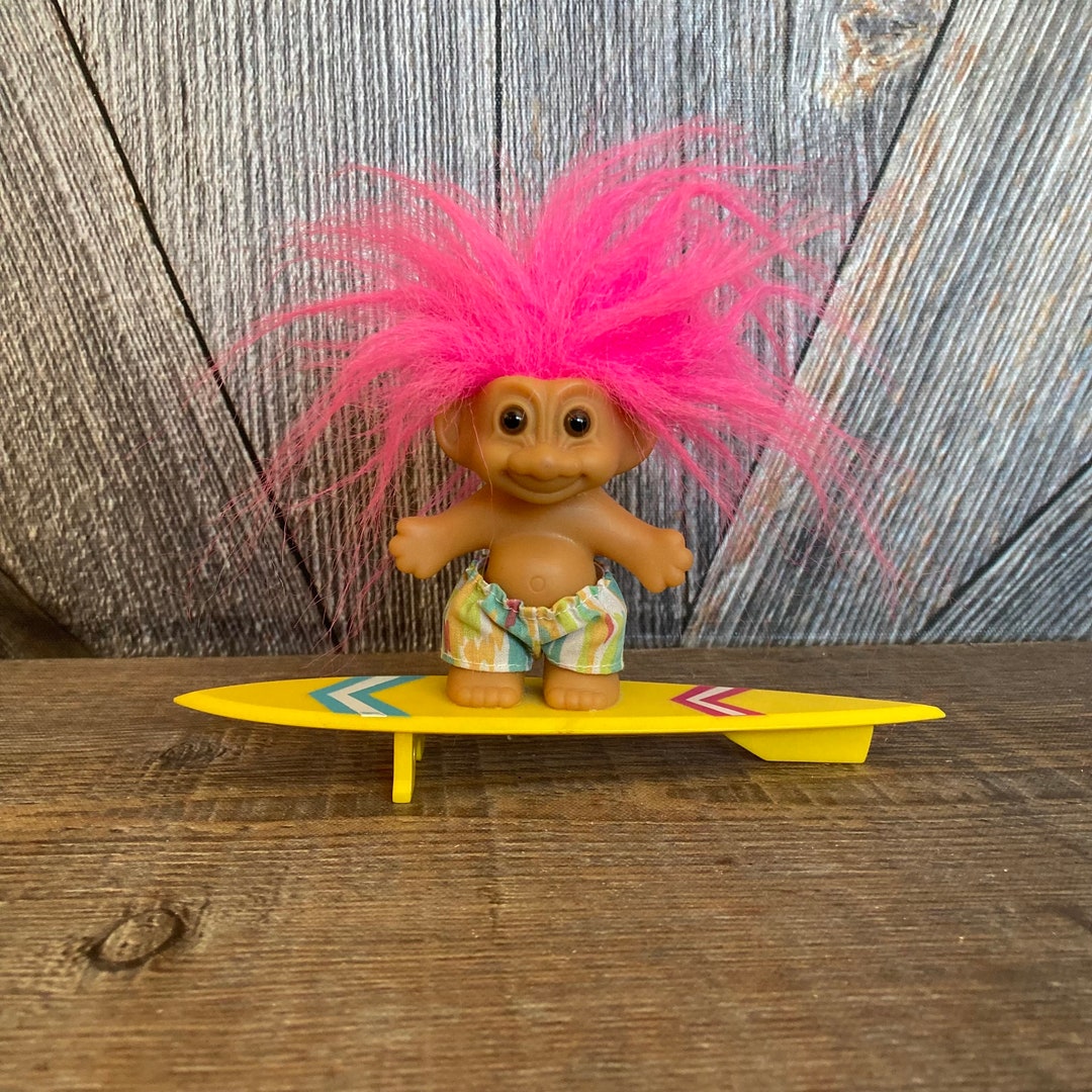 Vintage Surfer Troll Doll {surf Board Swimmer Troll With Pink Hair