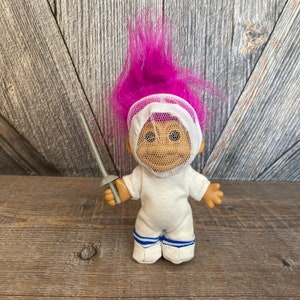 Vintage Fencing Troll Doll {Fencer Fencing} Russ Berrie 5 inch Troll Vintage Troll Doll Fencing Sport Rare Gift for Coach Sword White Mask