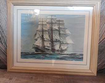 Vintage Ship Print Picture Clipper Ship Sailing Boat Nautical Art Boat House Lake Cabin Sea Wall Hanging Lake Man Cave