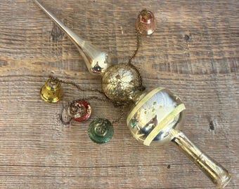 Vintage Mercury Glass Tree Topper with Bells, Germany, Tree Topper, Fragile Glass Christmas Tree Ornament, Ellathesella
