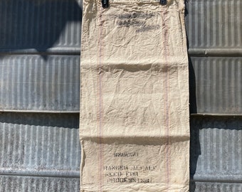 Vintage unprinted Heavy Cotton Muslin Sack with red and blue pinstripes 40s cloth Seamless bag Ranger alfalfa sack seed sack project craft