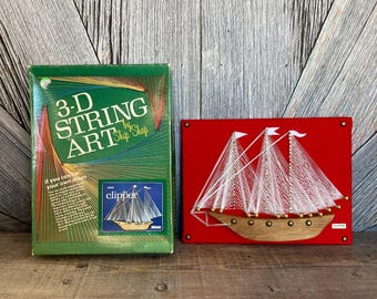 Vintage Clipper Ship String Art, Finished Boat String Art for Cabin, Lake House, 70's Clipper Ship, Sail boat, Ellathesella