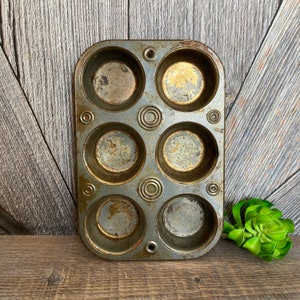 Vintage Muffin Tin Antique Muffin Pan Cupcake tin USA Ovenex Decorative Office Supply Storage Farmhouse Kitchen Decor image 1