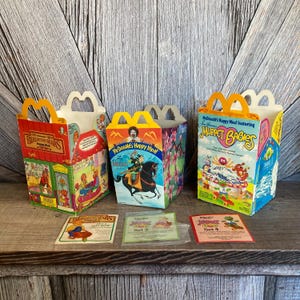3 Vintage McDonalds Happy Meal Boxes, Cardboard Cartons, Disney Mulan, Berenstain Bears, Muppet Babies, 90s Movie Prop Ellathesella