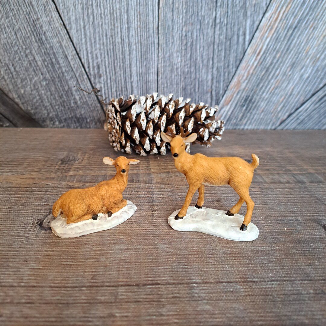 2 Vintage Lemax Deer Figurines Christmas Village Collection Etsy