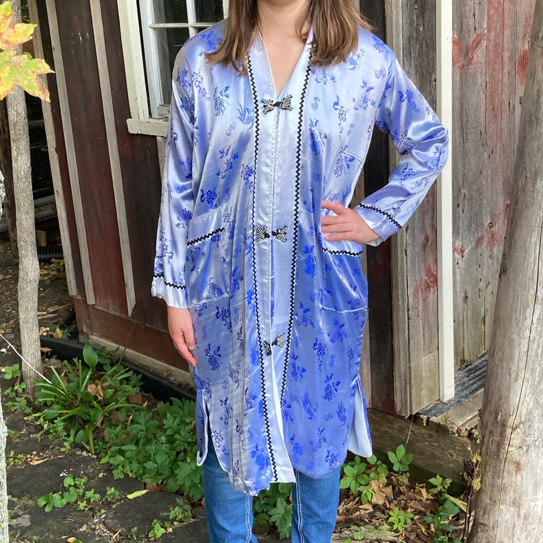 Vintage Kimono Robe Jacket Trench Long Coat Asian Inspired Etsy