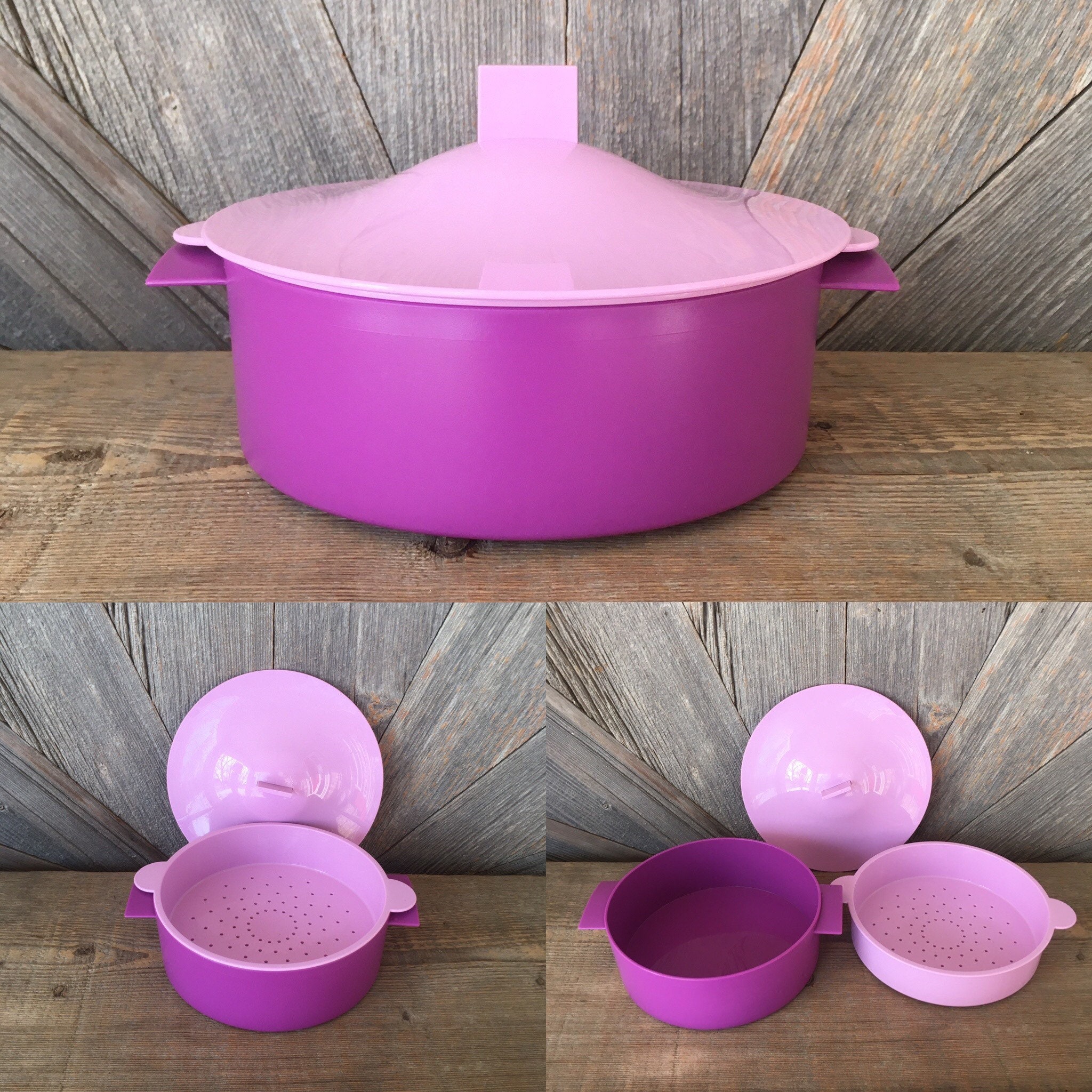 Vintage Tupperware Steamer plastic Microwave Tupper Ware Steamer Veggies  Pick One Pink or Harvest Gold 3 Piece Serving Dish Square 1273 