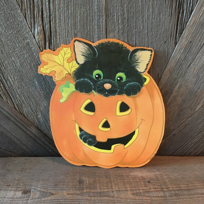Vintage Halloween Black Cat Decoration Pumpkin Jack O Lantern Etsy