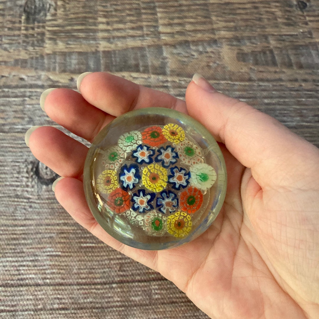 Glass Paperweight Vintage Venetian Glass Millefiori Murano Italy