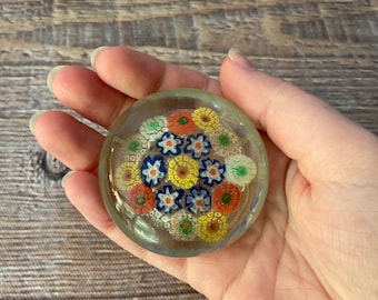 Glass Paperweight Vintage Venetian Glass Millefiori Murano Italy