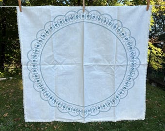 Vintage Cross Stitch Tablecloth Embroidered Floral 37 x 34 Inches Handmade Cross Stitch Embroidery Table Linen Spring Summer Kitchen