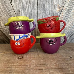 4 Vintage Pillsbury Funny Face Cups Kool Aid Cup Set Plastic Vintage Kid Refreshment Dishes Plastic Glasses Mug Collectible Promotional