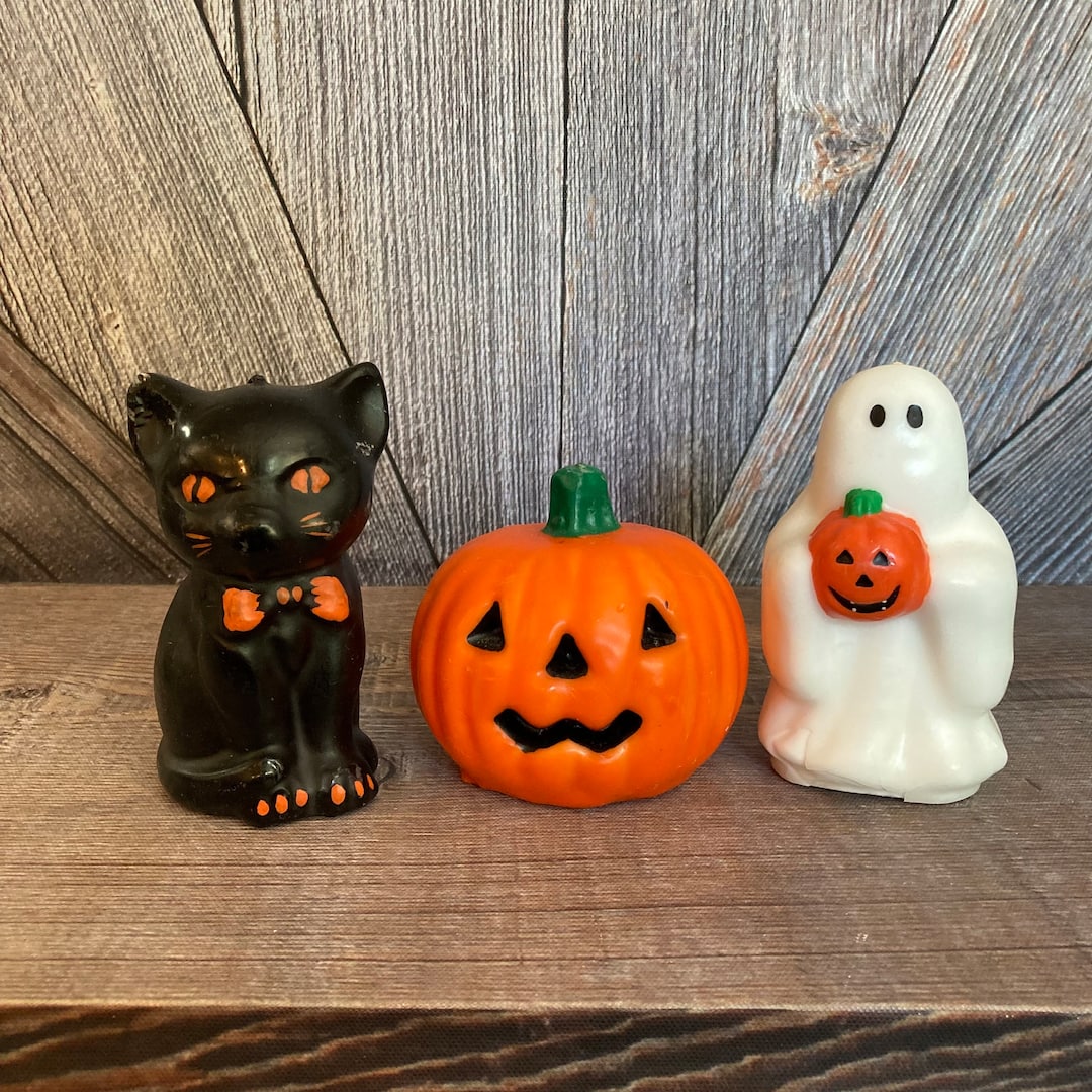 Vintage Halloween Candle Black Cat Pumpkin Jack O Lantern Ghost Pick 1