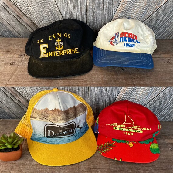 4 Vintage Trucker Hats Fishing Caps 