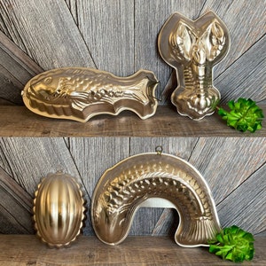 Vintage Jello Molds Copper Metal Farmhouse Decor Wall Hanging Decor Fish Lobster Shell Pick 1 Cake Pan Homemade Cake Baking Mold Decorative