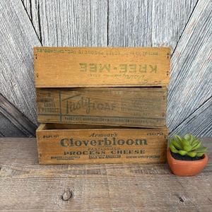 Vintage Wood Cheese box Dairyland Kree-Mee, Tasty Loaf, Cloverbloom American Cheese 2 lb  box set of 3 in lot. Dairyland Storage organizer