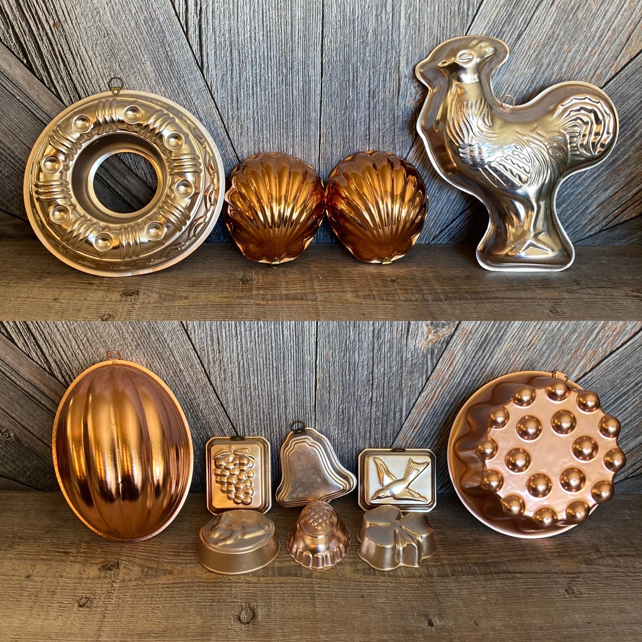 Vintage Jello Molds Copper Metal Farmhouse Decor Wall Hanging