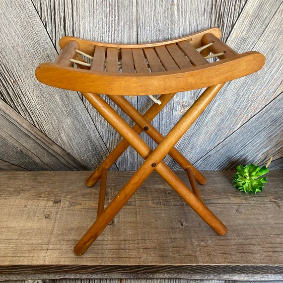 Vintage Nevco Yugoslavia Stool 50s Folding Camp Stool Fold and Carry Wood Footstool Wooden Camping Chair Apartment Seating Sitting Stool Etsy