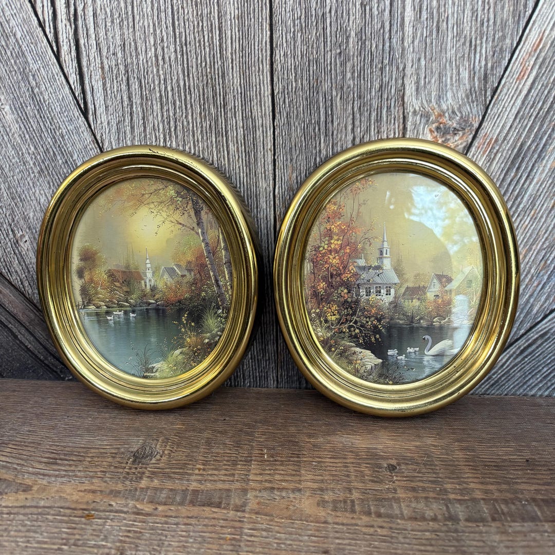 2 Vintage 80s Homco Home Interiors Swan Artwork Framed 7.5 Inches Wall ...