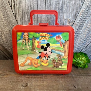 Mickey Mouse Lunch Box {Vintage 90&#39;s Disney City Zoo Mickey Minnie Red Plastic Lunch Box} Disney Mickey and Minnie Ellathesella